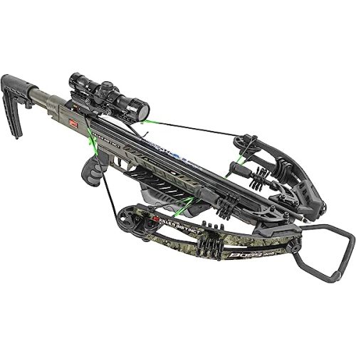 KILLER INSTINCT Boss 405 Crossbow Pro Package with 4x32 IR-W Scope, Rope Cocker, String Suppressors, 3-Bolt Quiver, 3 Hypr Lite Bolts and Field Tips, Stick of Rail Lube